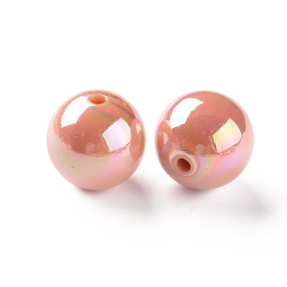 Opaque Acrylic Beads AB Color Plated Round Dark Salmon 20x19mm Hole: 2~3mm about 111pcs/500g