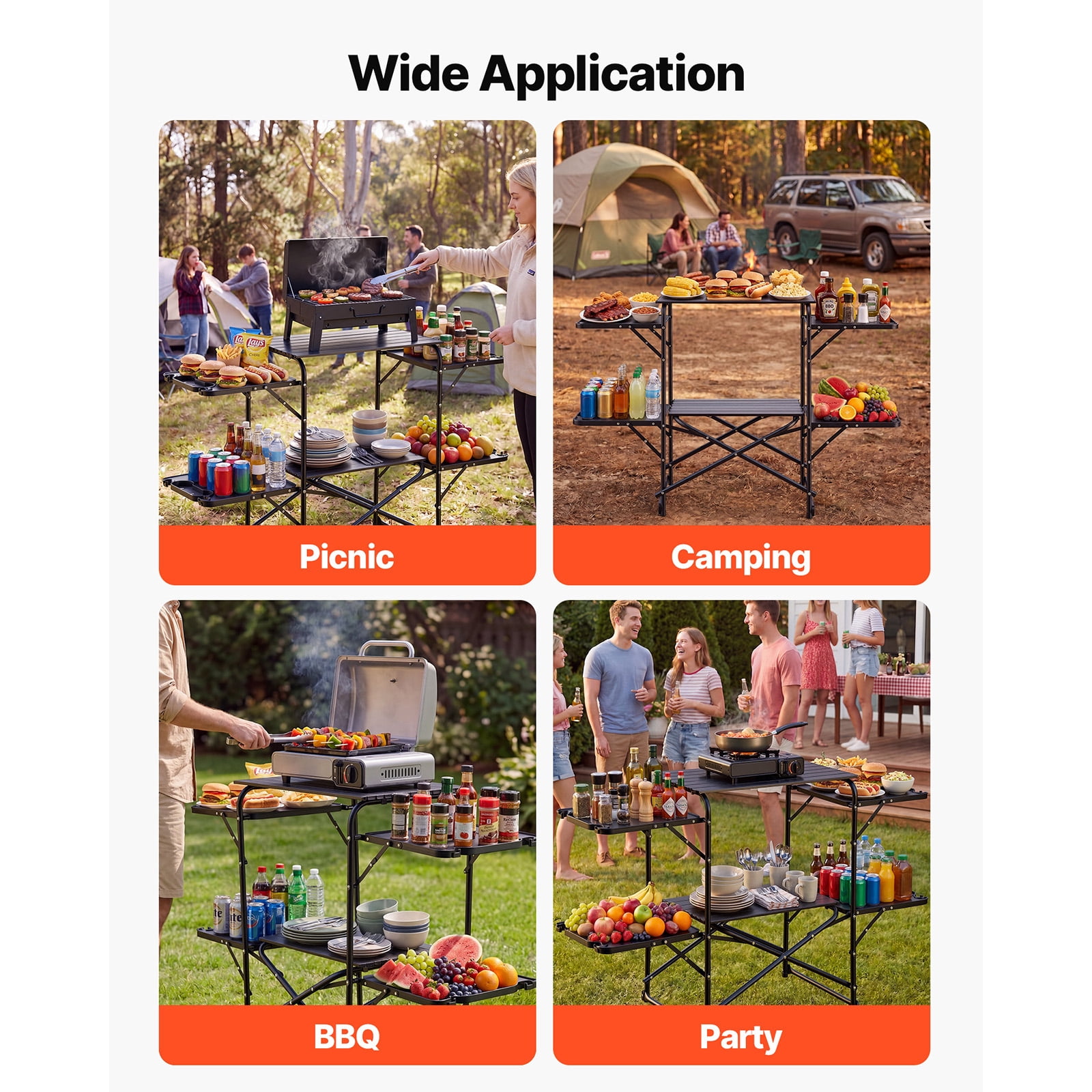 KFFKFF Portable Camping Kitchen Table, Foldable Cook Station with 4 Side Tables, Heat-Resistant Surface, and Carry Bag, Perfect for Outdoor Cooking, Picnics, BBQs, Camping, and RV Trips