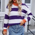 thumbnail image 6 of SMihono Women's Round Neck Long Sleeve Striped Color Block Knitted Pullover Sweater Jumper Tunic Tops Blouse Purple 8, 6 of 8