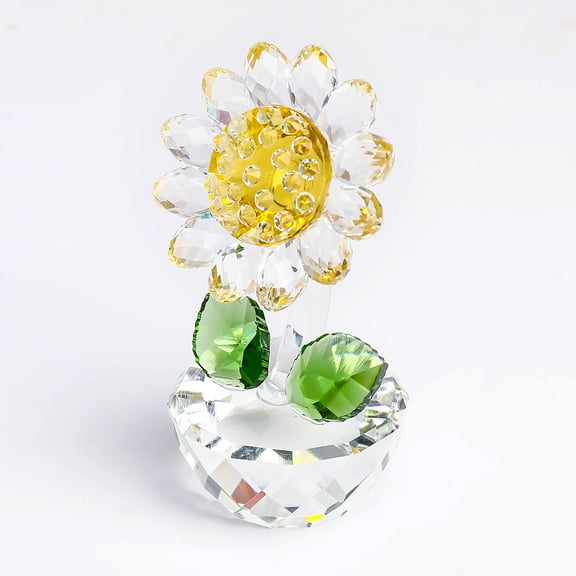1Pcs Crystal Sunflower Figurine Collectible Art Glass Plant Figurines Table Home Decor Mom,Transparent