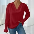 thumbnail image 2 of GigrtiJin Long Sleeve Shirts for Women V-Neck Solid Color Casual Loose Blouse Fashion Lightweight Loose Pullover Tops, 2 of 6