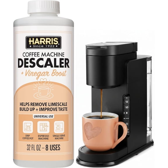 HARRIS Coffee Machine Descaler Descaling Solution - 32 Fl. Oz. (8 Uses) Compatible with Keurig,Nespresso,Breville,Delonghi, Jura Ninja - Espresso Coffee Maker Cleaner, Limescale Remover