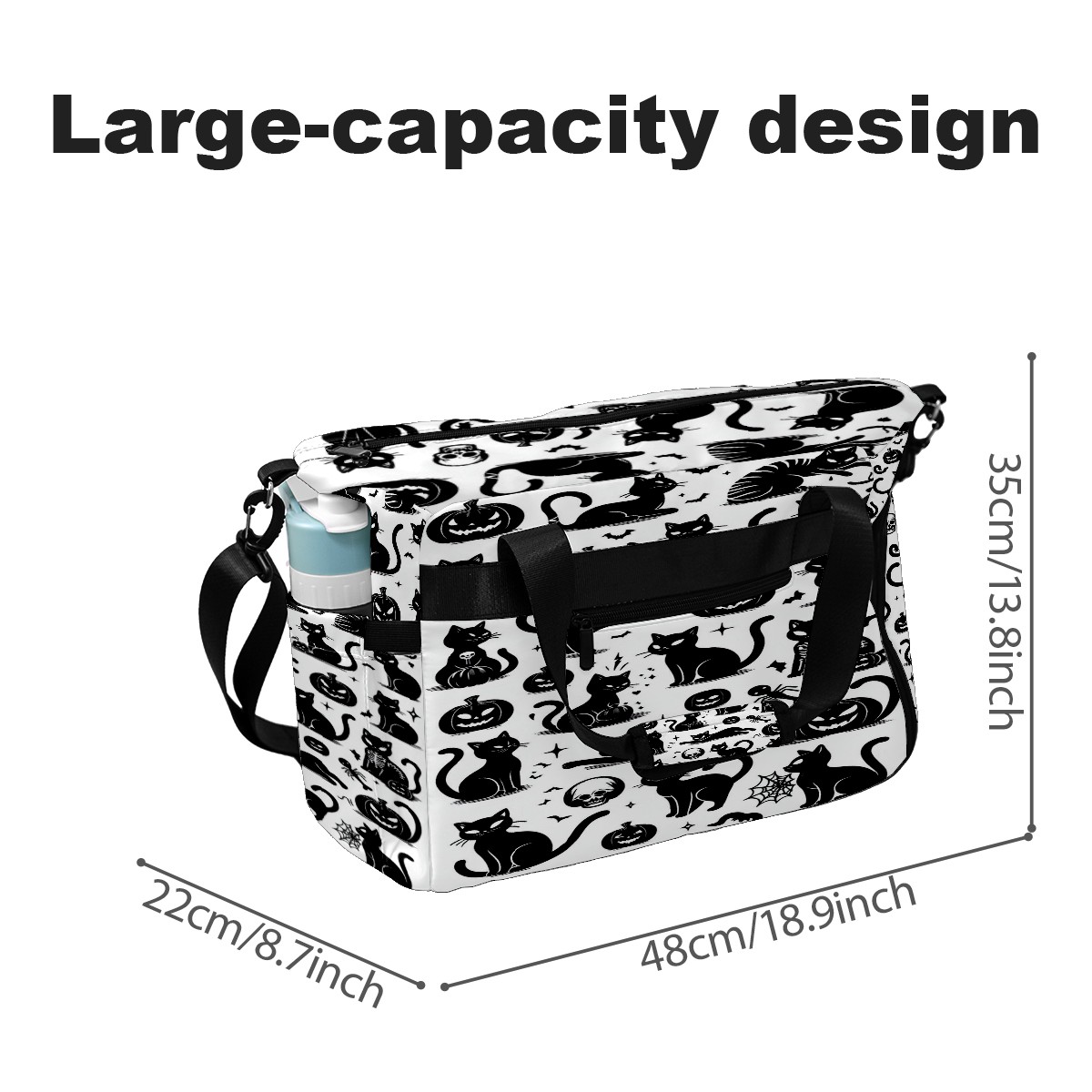 Large Gym Bag with Shoe Compartment, Water-Resistant Duffle Bag for Men and Women, Halloween Black Cats Elements Sports Tote for Workout Travel
