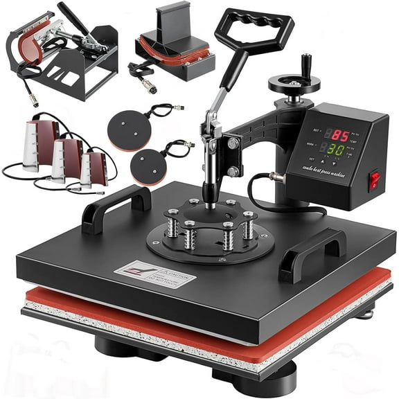 Heat Press 8 in 1 Heat Transfer Machine, 15x15 Inch Swing Away Transfer Sublimation Heat Press Machine for T Shirts, Hats, Mugs and Plates (8 in 1 15x15 inch)