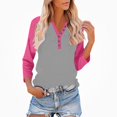 thumbnail image 2 of Teylalorva Women's Button Blouse V-Neck 3/4 Sleeve Raglan Loose Lightweight Top Hot Pink Size 2XL, 2 of 9
