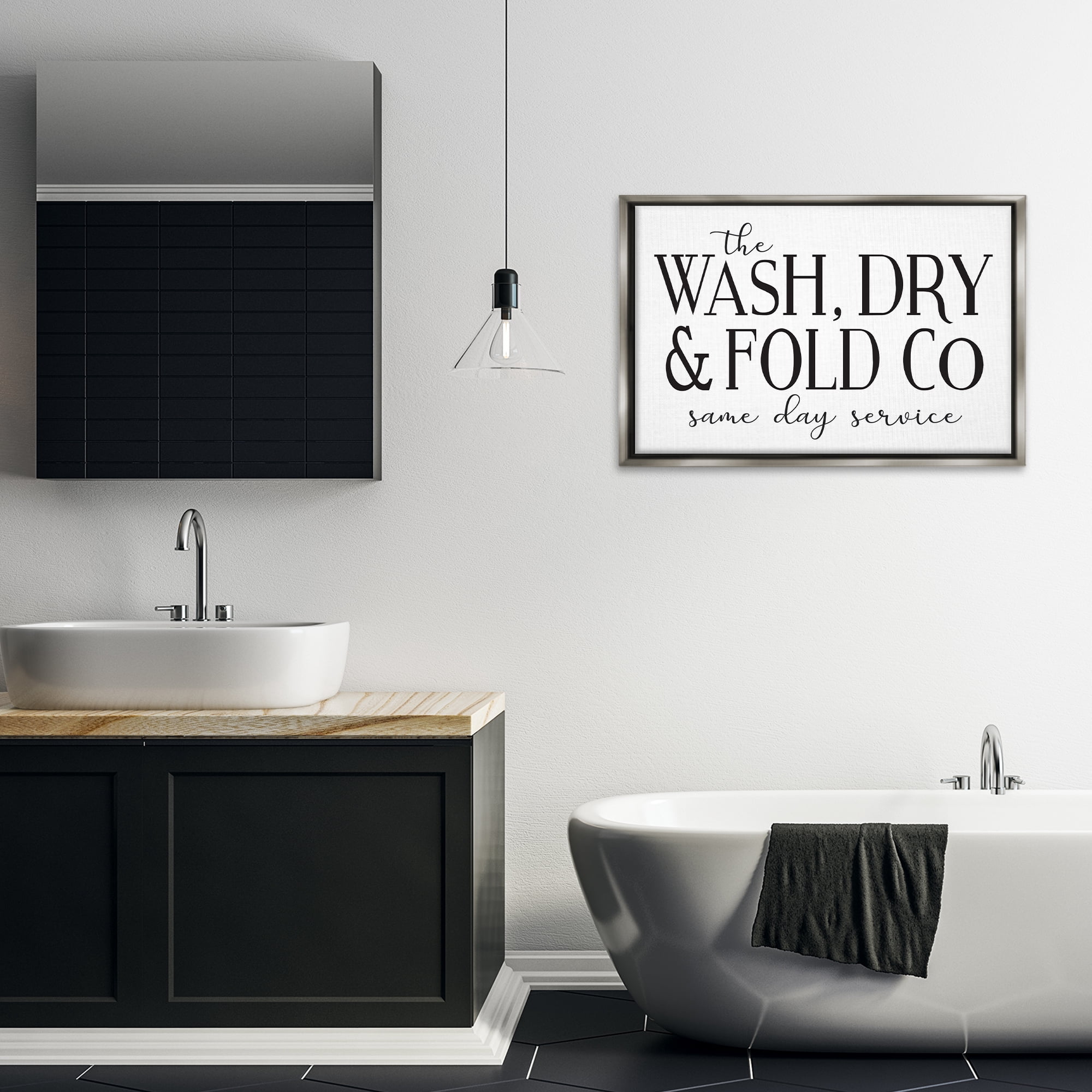 Stupell Industries Same Day Service Laundry Typography Painting Gray Floater Framed Art Print Wall Art, 31 x 21