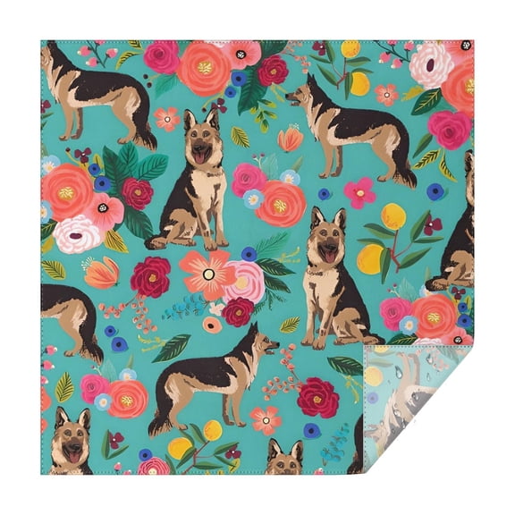 German Shepherd with Pioneer Flower Square Tablecloth,Waterproof Square Table Cover,Wipeable Spillproof Washable Table Cover for Home Kitchen Party Decor 42"X42"(107x107cm)