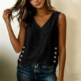 thumbnail image 5 of Dressy Tank Tops for Women Solid Color Casual V Neck T Shirt Side Buttons Sleeveless Blouse Summer Cotton Linen Casual Top, 5 of 7