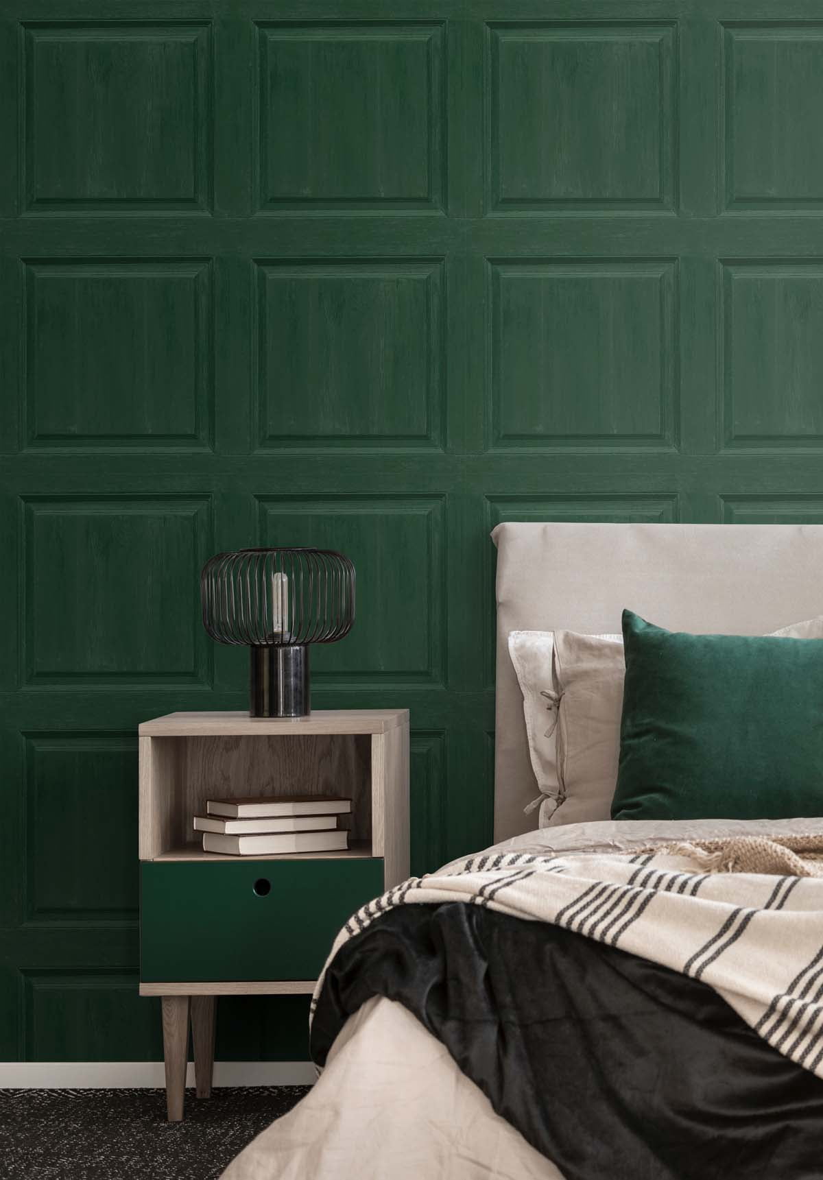 NextWall Arthouse Washed Faux Panel Peel and Stick Wallpaper 20.5 in. W x 18 ft. L - Emerald Green