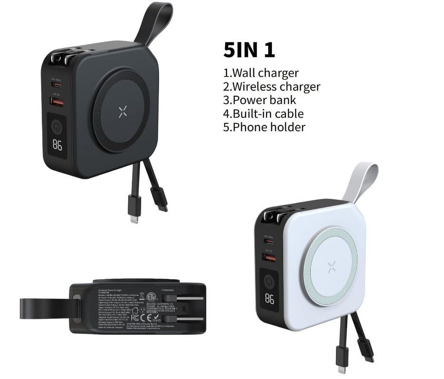 5 in 1 Super Charger Wireless Charging World Travel Charger and Adaptor 10000mah Power Bank - Black