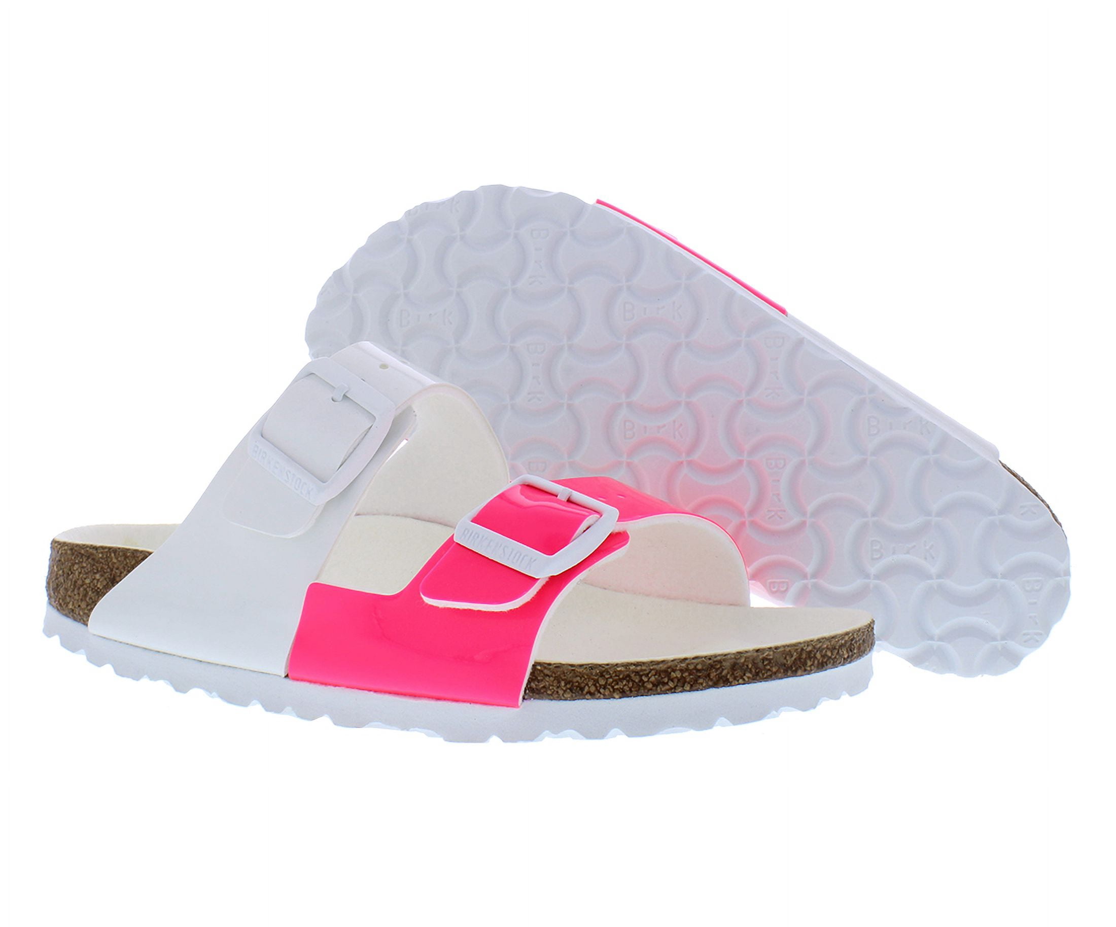 Birkenstock Arizona Split Narrow Unisex Shoes Size 4, Color: Patent Neon Pink/White