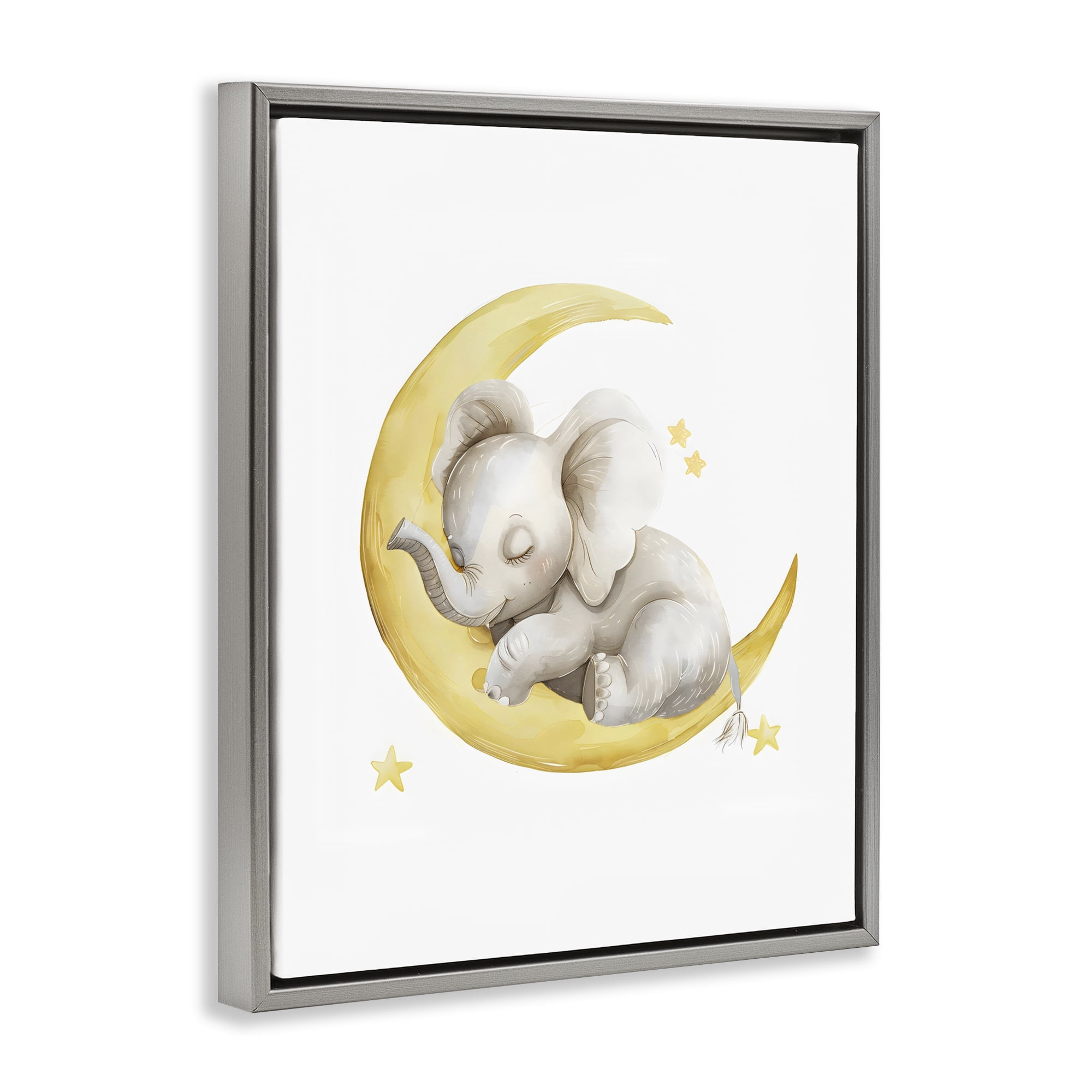 Stupell Industries Sleeping Elephant on Yellow Moon Gray Framed Floater Canvas Wall Art, design by LSR Design Studio
