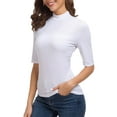thumbnail image 3 of CARCOS Women Mock Turtleneck Half Sleeve Cute Plain Tee Shirt Slim Fitted Top Off-White,Medium, 3 of 6