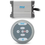 Pyle 600W Marine Grade Bluetooth Amplifier – 2-Channel Waterproof Audio Amp with AUX, RCA & MP3 Inputs, Flush Mount Controller, Rugged Design for Boat & Mobile Sound Systems
