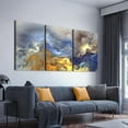 thumbnail image 2 of 3 Piece Abstract Wall Art Blue and Gold Clouds Paintings Smoke Wall Decor Texture Poster Modern Artwork Picture HD Canvas Print,Framed for Living Room Bedroom Bathroom, 12"x16"x3 Panels, 2 of 7