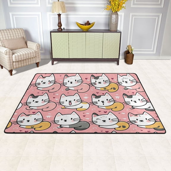Cats in Pink Area Rug Washable 72 x 48 Floor Carpet Mat Non Slip for Bedroom Living Room Kids Room Home Decor