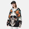 thumbnail image 3 of Balery Flower Horn Skull Sudadera ligera de manga larga con capucha y protección solar UPF 50+ para hombre y mujer, ideal para pesca y running-Small, 3 of 7