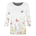thumbnail image 4 of DDAPJ pyju Plus Size Tops for Women Floral Print 3/4 Sleeve T-shirts Dressy Casual Round Neck Blouse Tees Ofertas relámpago White XXL, 4 of 6