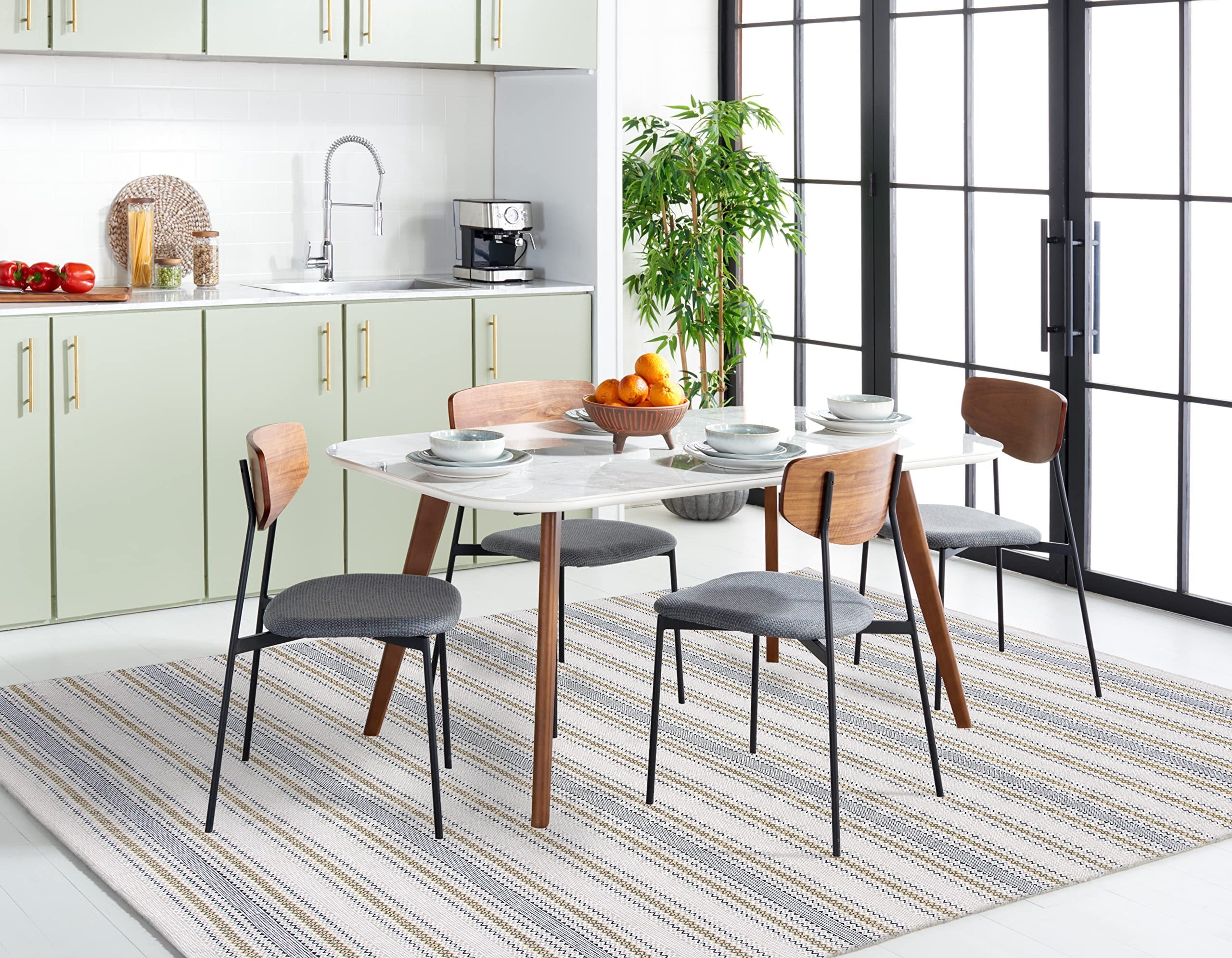 SAFAVIEH Montauk Spots Geometric Striped Cotton Area Rug, Blue/Beige, 4' x 6'