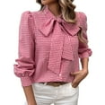 thumbnail image 2 of Xunmmm Women's Long Sleeve Plaid Blouse with Bow Loose Top Cute Casual Shirt Spring Outfit Fall Red, 2 of 7