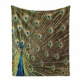 thumbnail image 1 of Feather Soft Flannel Fleece Blanket, Scene of a Peacock Making the Wheel Dreamy Stunningly Ornate Wide Bird Tail Photo, Cozy Plush for Indoor and Outdoor Use, 60" x 80", Multicolor, by Ambesonne, 1 of 5