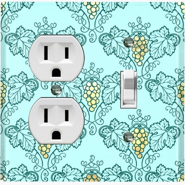 Metal Light Switch Plate Cover Elegant Yellow Grape Vine Damask Sky Blue DAM090