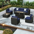 thumbnail image 3 of SUNCROWN 8-Piece Outdoor Patio Furniture Sofa Set All-Weather Wicker Sectional Conversation Set with Modern Glass Coffee Table, Cushions and Fire Pit Table, Dark Blue, 3 of 7