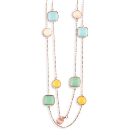 TheJewelryHut Fancy Designer Sterling Silver Rose GP Tiffany, Sakura, King Green, and Mango Necklace