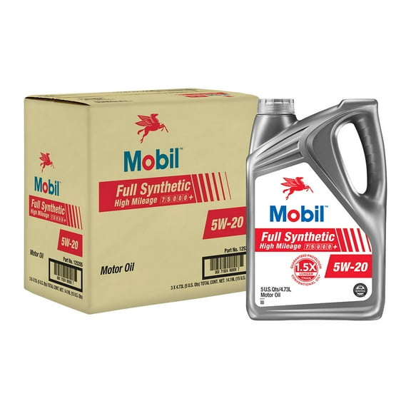 Mobil Full Synthetic High Mileage Motor Oil 5W-20, 5 Qt, Case/3