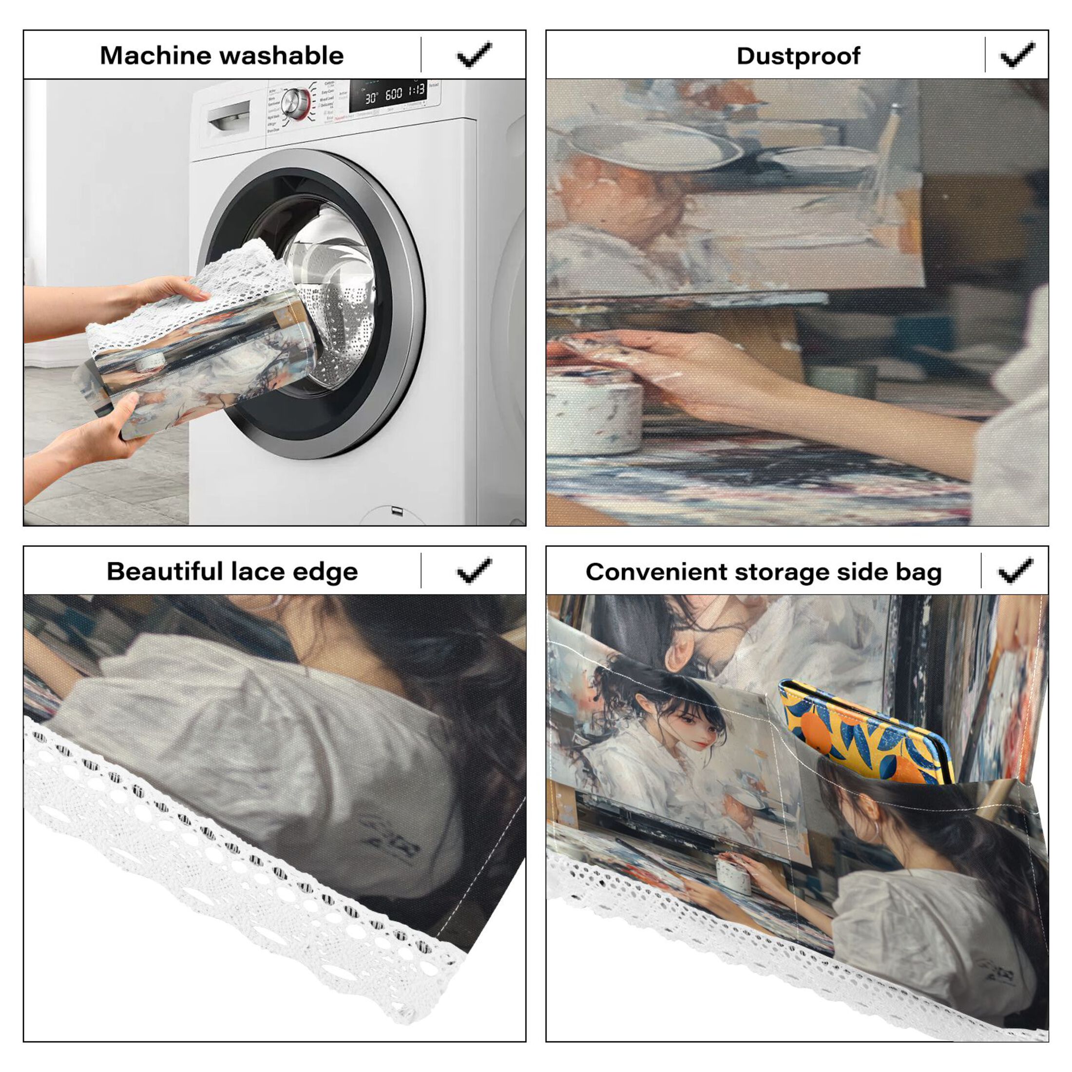 The Girl Who PaintsWasher and Dryer Covers Dust-Proof and Oil Resistant Fridge Cover with 4 Storage Pockets Washing Machine Top Cover for Laundry Kitchen Home 51.2 x 22 In
