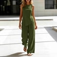 thumbnail image 3 of ibuvkizy Linen Outfit Set Women 2 Piece Sleeveless Round Neck Asymmetrical Hem Tank Tops and High Waist Wide Leg Pants with Pockets and Drawstring,Casual Loose Lounge Sets for Summer Beach Vacation, 3 of 7