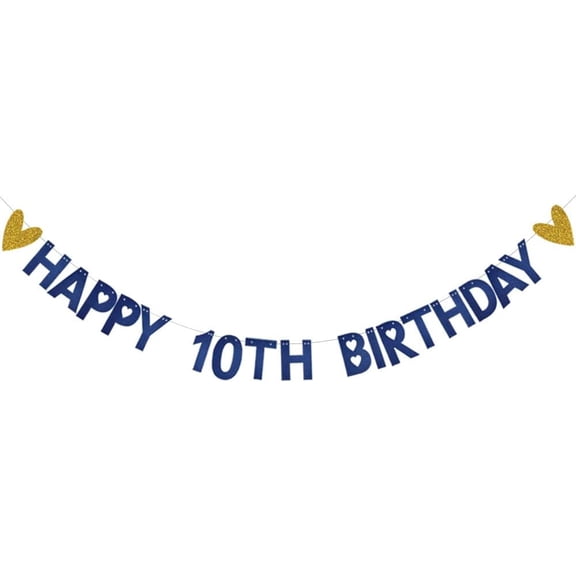 HAPPY 10TH BIRTHDAY Banner,,Blue Paper Glitter Party Decorations for 10 Years Old 10TH Birthday Party Supplies Letters Blue