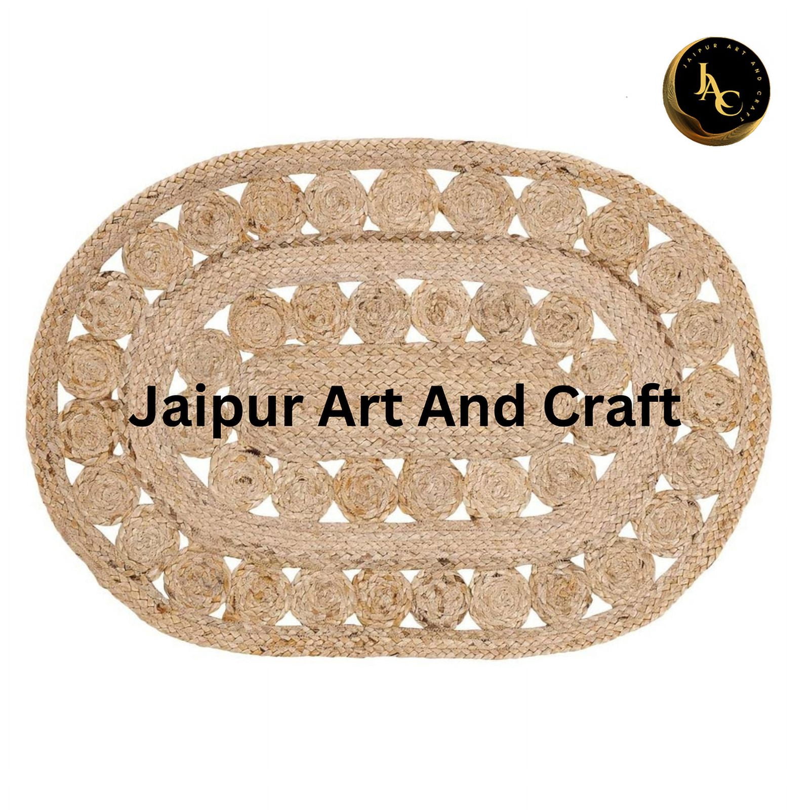 Jaipur Art And Craft Natural Jute Area Rug Oval Shape Hand Braided Rustic Look Carpet Rug Size - (7x9 Sq Feet), (84x108 Inches), (210x270 CM)