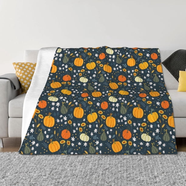 Balery Pumpkin Manta de Franela con Dibujo, Lujo Ultra Suave y Cálido, Antipelusa y Resistente a las Arrugas para Cama, Sofá, Camping -60"x50"
