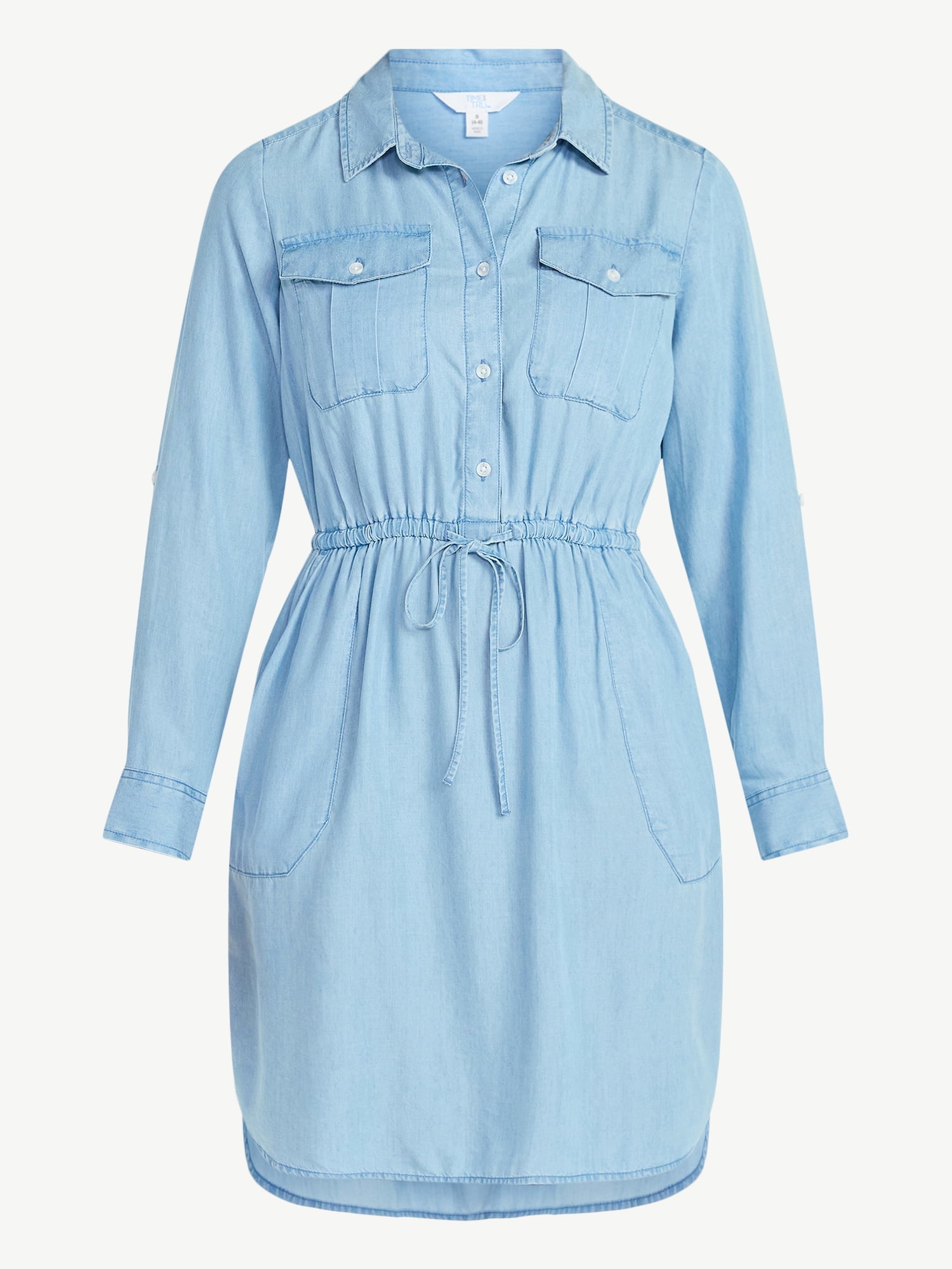 Time and Tru Women’s Soft Chambray Utility Shirt Dress, Sizes XS-XXXL