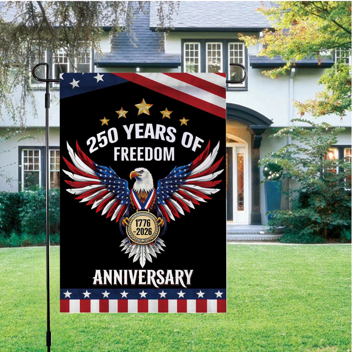 250th Anniversary Flag Doubleside Linen 250 Years of Freedom Flag with Eagle 1776-2026 Patriotic Flags Outdoor Lawn Garden Decor 30x45cm