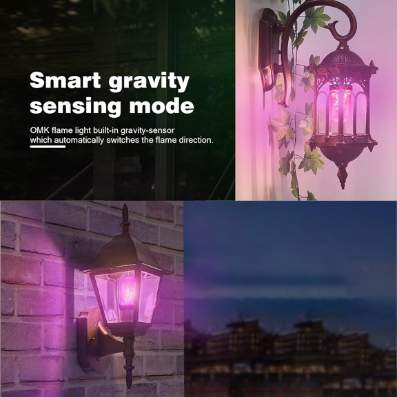 YUYAN-Upgraded Pink LED Flame Light Bulb - Flickering E26 Base With Gravity Sensing for Indoor Outdoor Use, Holiday Christmas Vintage Flame Decorations