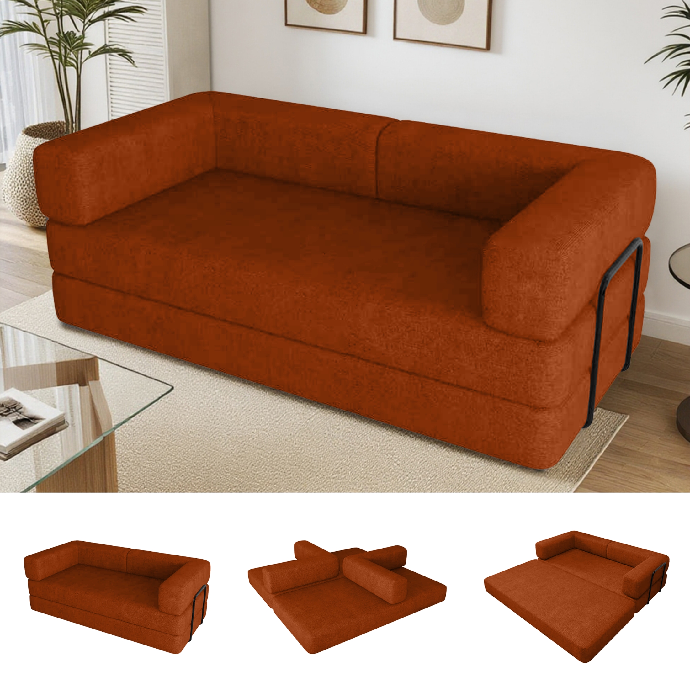 EPWOP Convertible Sleeper Sofa Bed with Pillows for Small Spaces, King Size, Orange