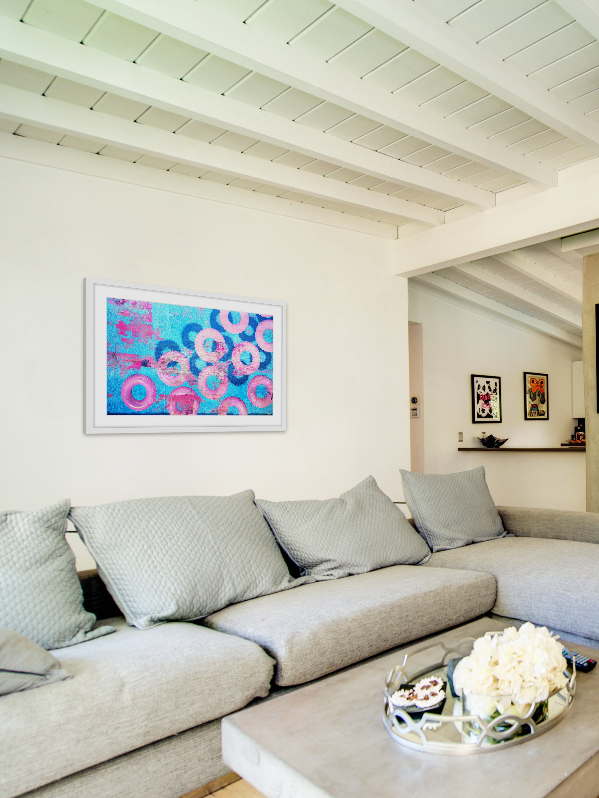 "Pink Inflatables" Framed Painting Art Print, 18" x 1.5"