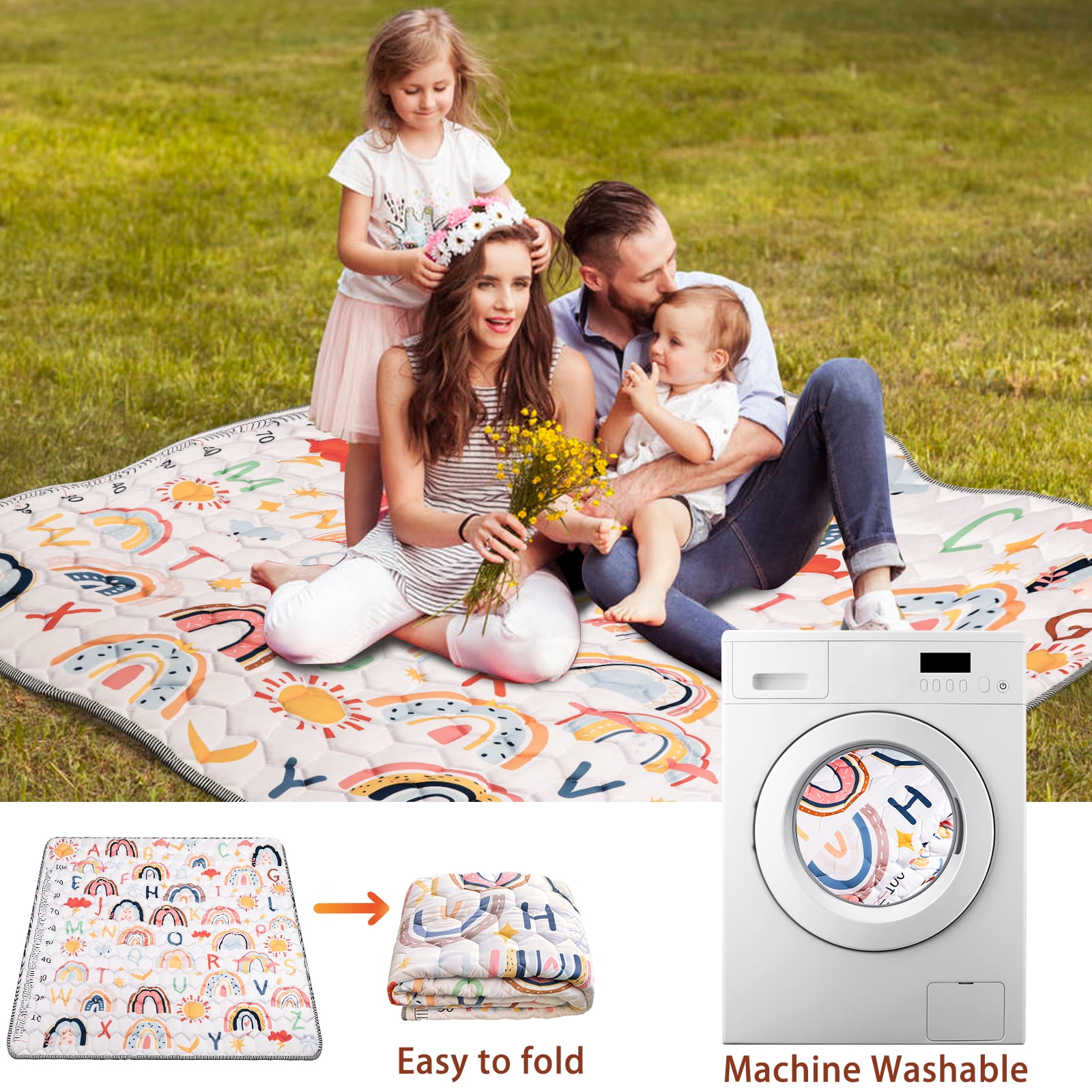 AKASISRUG Baby Play Mats for Floor, 50"x50" Boho Rainbow Play Mat for Playpen Playyards Thicken Soft Padding Foam Playmats for Babies Toddlers Infants Baby Crawling Mat Kids Play Mats Pad Tummy Time