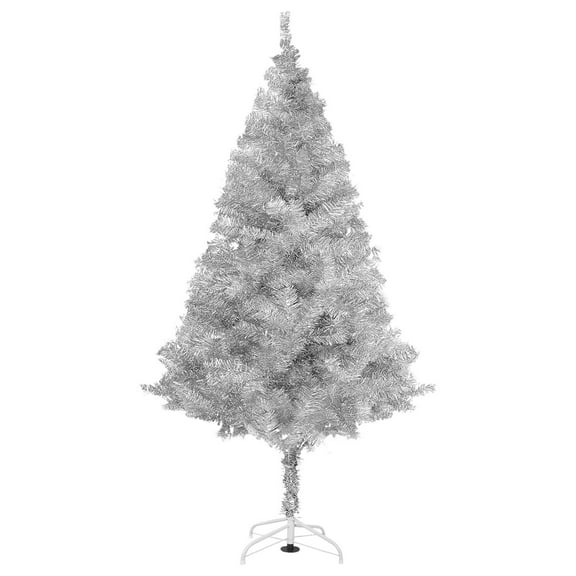 6ft Silver Tinsel Christmas Tree - Sparkling Holiday Xmas Decor - Foldable Artificial Pine Tree for Home, Indoors, Parties, New Year - Easy Setup
