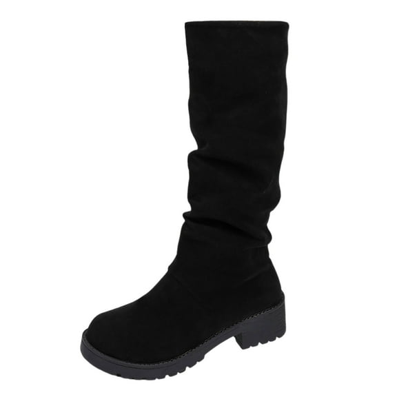 Women's Mid-Calf Boots Suede Fall Winter Fashion Knee High Boots Comfortable Casual Dress Booties With Heel