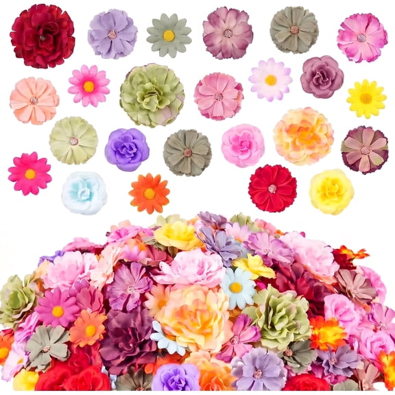 AcerichFad Artificial Mini Flowers, 230 Pcs Small Faux Silk Flower Heads Fake Rose Daisy Flowers for Indoor Outdoor Patio Wedding Hair Cap Dresses Decorations, Multicolor