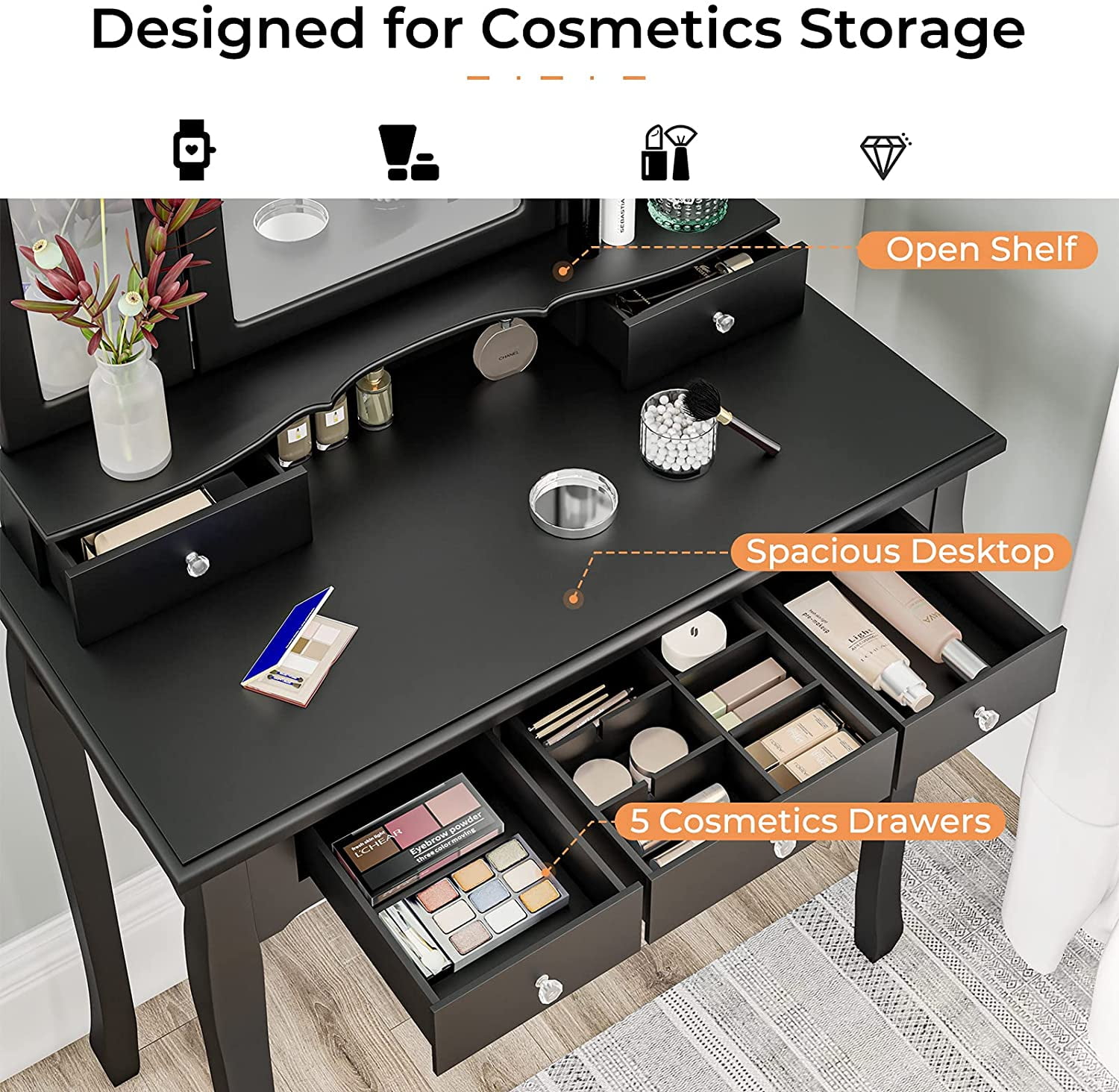 Black colour dressing table discount