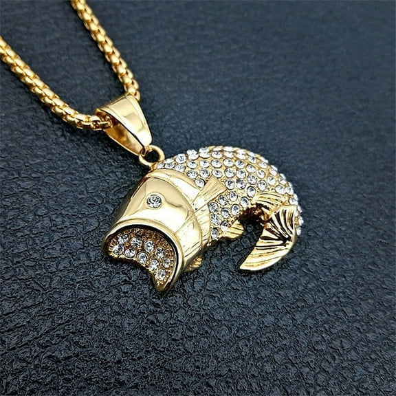 Hip Hop Ice Out Bling Rhinestones Fish Pendants Necklaces For Woman/Men 14K Yellow Gold Chain Hiphop Ocean Jewelry