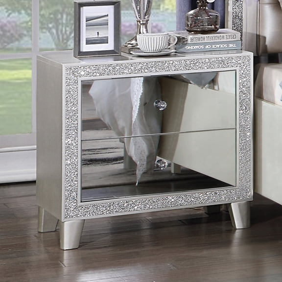 Miekor Furniture Glam Style Bedroom Furniture 1pc Nightstand with 2x Drawers Mirrored Front Champagne Finish 75513