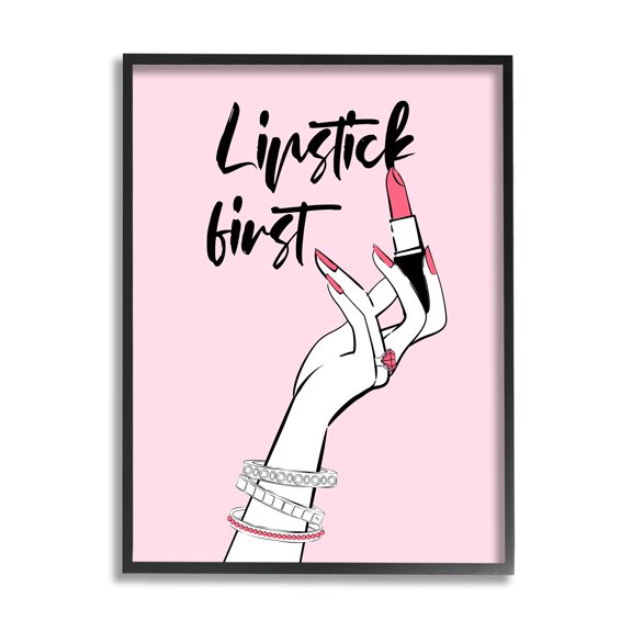 Stupell Industries Lipstick First Makeup Calligraphy Glamorous Phrase Jewelry Accessories,11 x 14, Design by Martina Pavlova