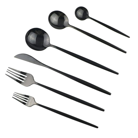 Gugrida Ensemble de 36 Pcs de Couverts en Acier Inoxydable 304 Noir, Fourchettes, Cuillères, Couteaux, Couverts Noirs Polis Miroir pour 6, Design Courbé, Va au Lave-Vaisselle