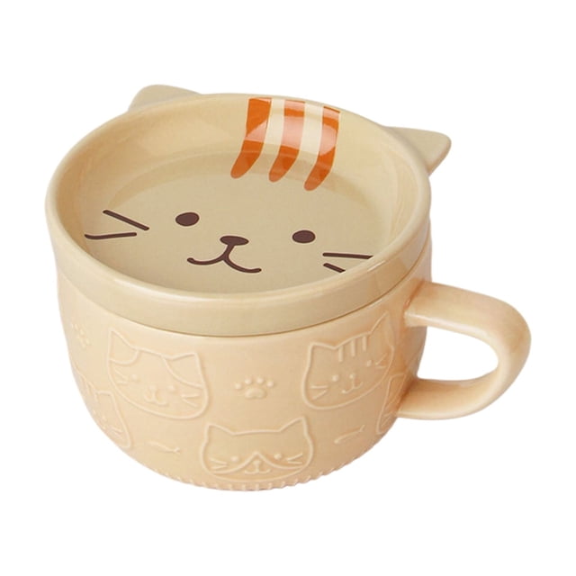 Toystoory Taza de cerámica hecha a mano con patrones vívidos, capacidad de 320ml, boca suave, agarre cómodo, suave Utensilios de cocina Copa Gato Amarillo