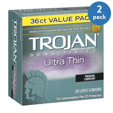 (2 Pack) Trojan Ultra Thin Lubricated Condoms (Best Condoms For Girls)